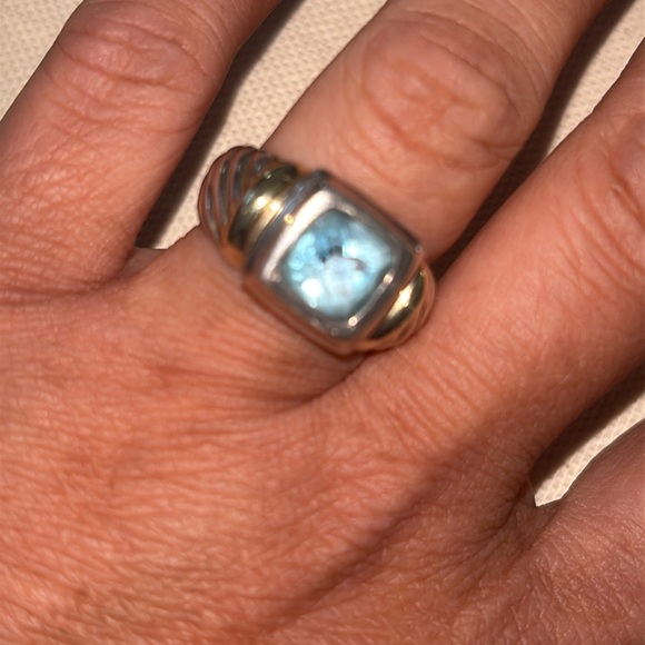 David Yurman 14k Gold & Sterling Silver Ring with Blue Topaz - Picture 12 of 16